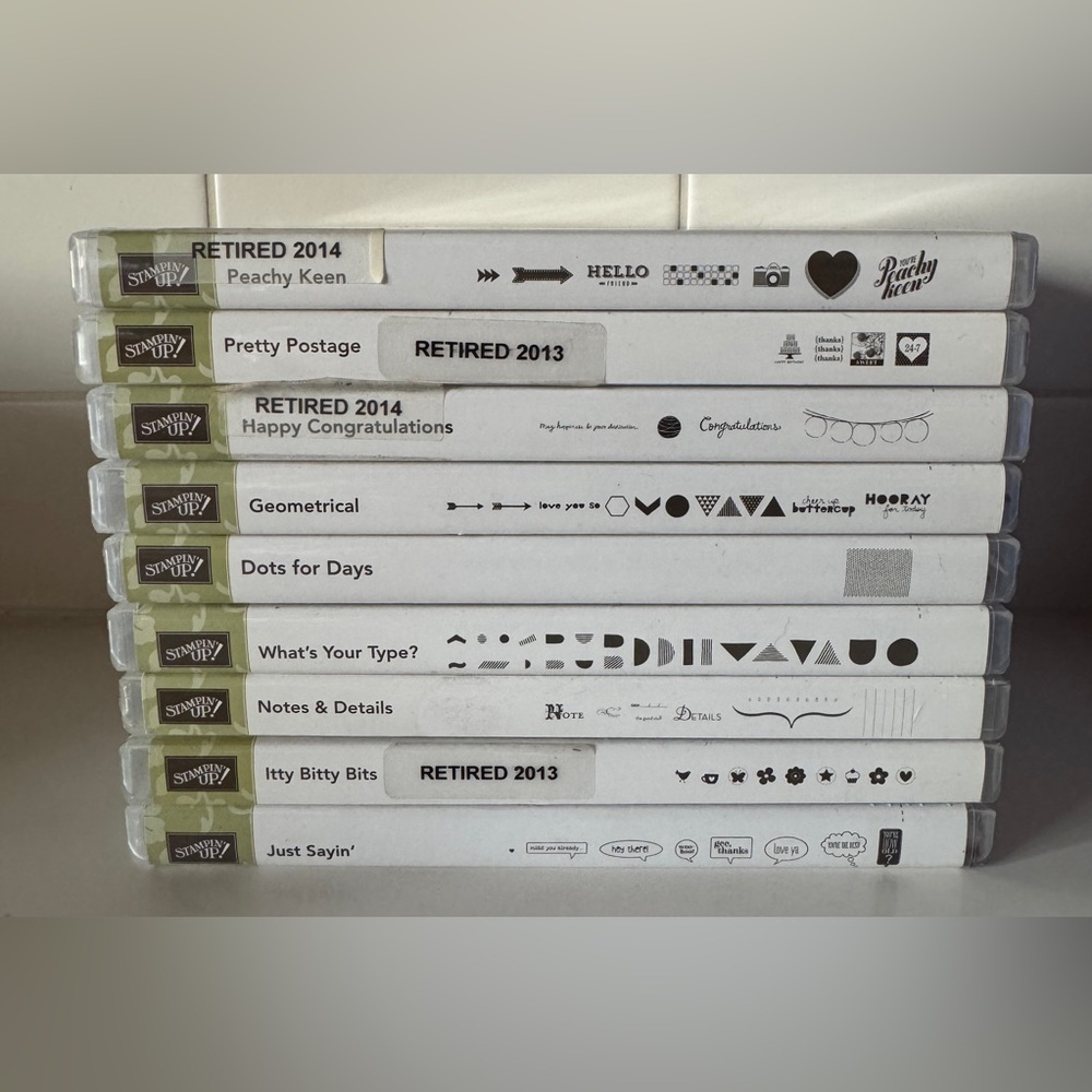 Bundle of 9 Stampin’ Up rubber stamp sets in boxes total of 76 stamps retired